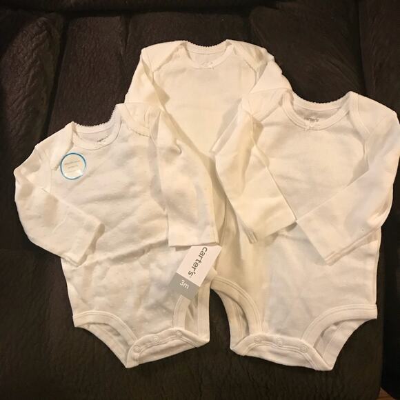 NWT Carter’s Set of 3 White Girl's Long Sleeve Bodysuits (3 Months) - Picture 1 of 16